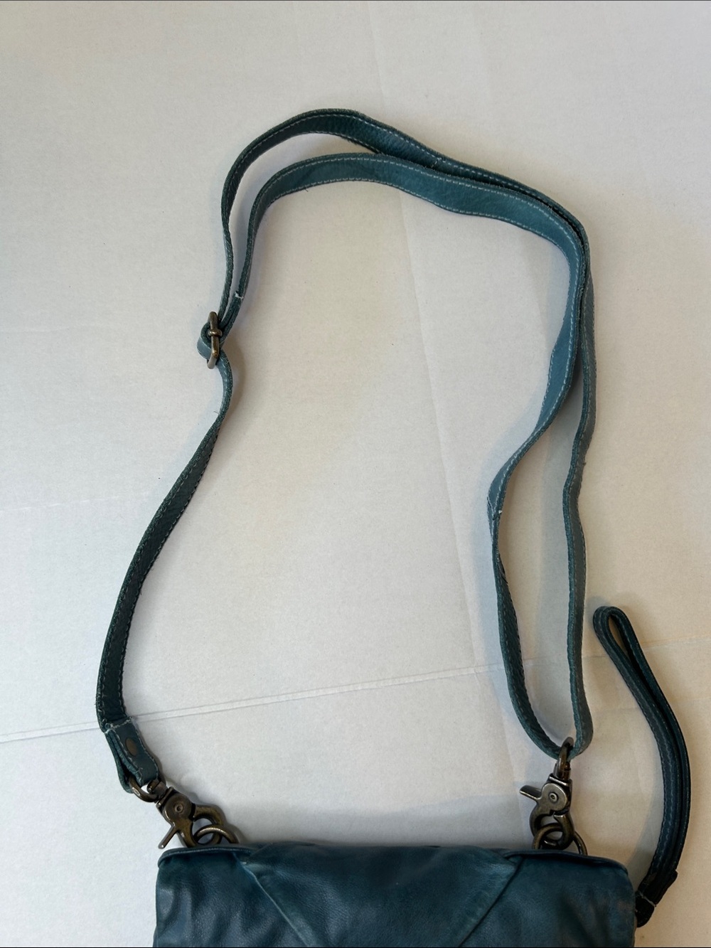 AMSTERDAM HERITAGE LEATHER CROSSBODY TEAL GREEN STRUCTURAL FOLD OVER PURSE - Picture 2 of 10